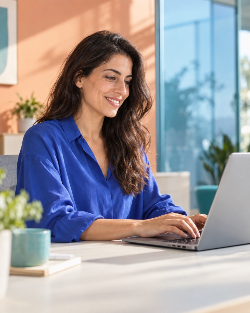 Customer care professional working at her laptop